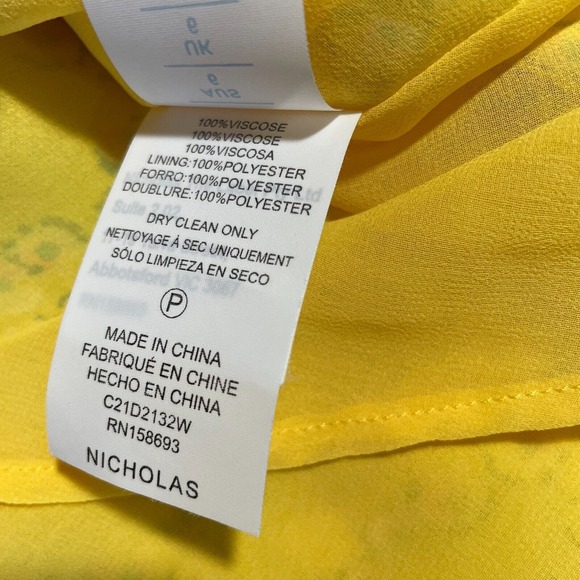 Nicholas Danni‎ Floral Dress Womens 2 Yellow Deep V-Neck Puff 3/4 Sleeve Lined - Picture 10 of 14